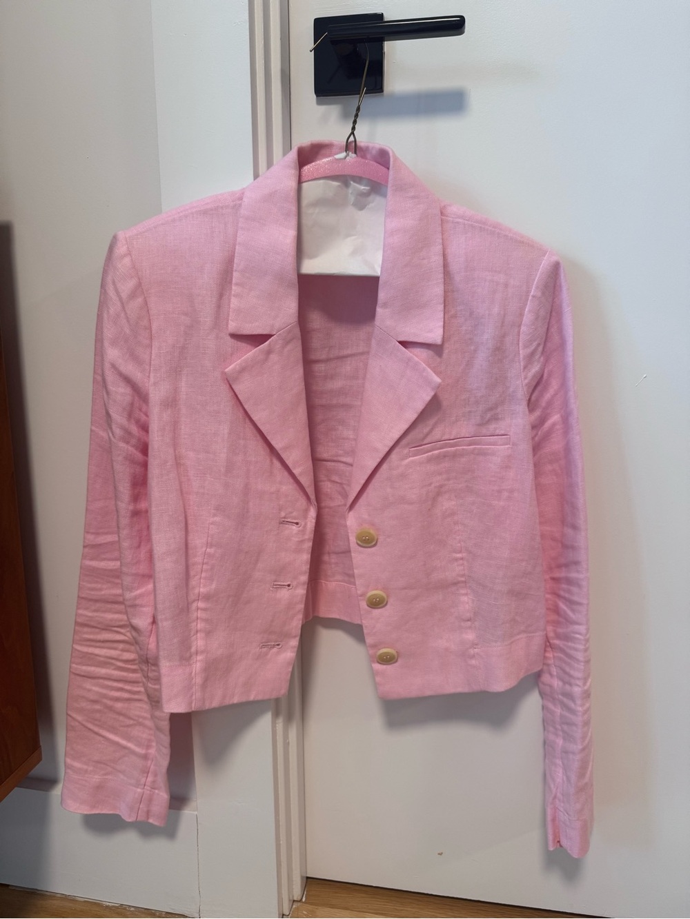 & Other Stories Light Pink Cropped Linen Blazer